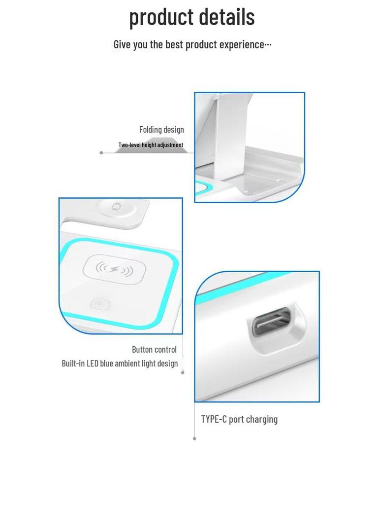 3-in-1 Foldable Wireless Charger: Phone Stand, Watch & Earbuds Fast Charger
