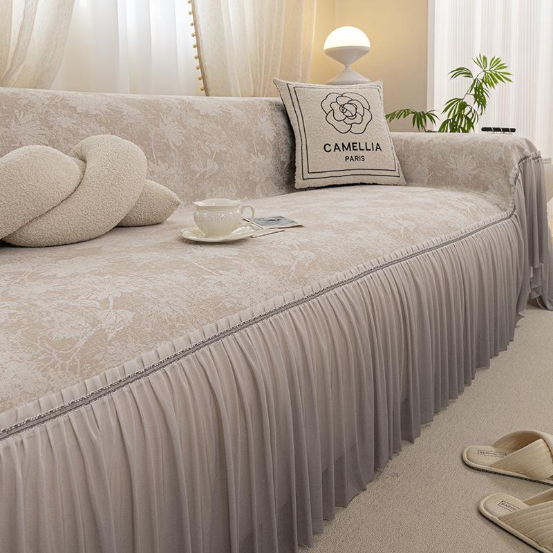 1 Stück Chenille Sofabezug mit geometrischem Blattmuster & Spitzenbesatz Einteiliges Design für 1- bis 4-Sitzer-Sofas, Ganzjahres-Dekor für Wohn- & Schlafzimmer