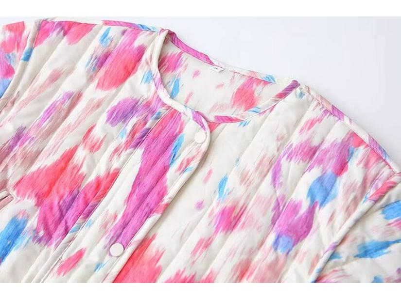 Geacă de iarnă pentru femei 2024, matlasată cu bumbac, cu imprimeu tie-dye - Palton casual la modă în stil european și american