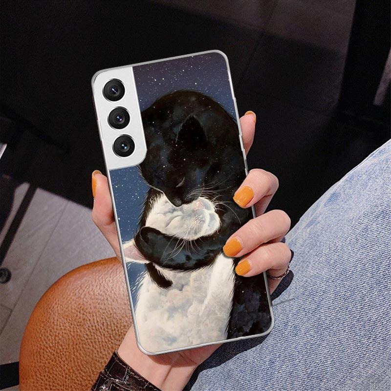 Cute Cartoon Lucky Cats Phone Case For Samsung Galaxy S24 S25 Edge S26 Ultra S23 S22 S21 Plus S20 FE + Personalized Print Cover