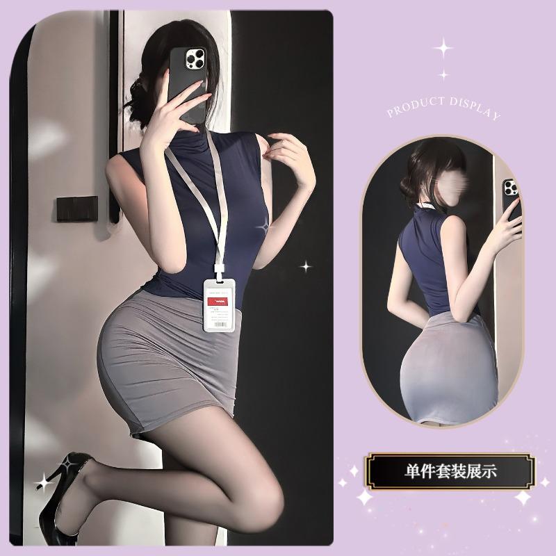 Women Sexy Role Play Secretary Uniform Hip Skirt Intimate Lingerie Set