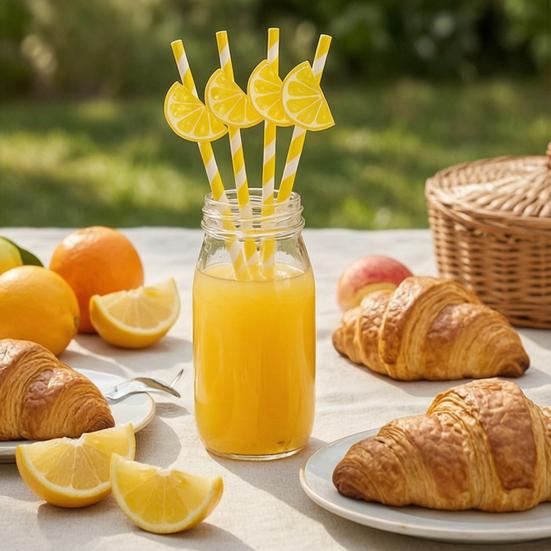 20 Stück Zitrusfrüchte Papierstrohhalme, Zitrone Orange Scheiben Deko Strohhalme für Geburtstagsparty, Einwegstrohhalme für Saft Cocktails