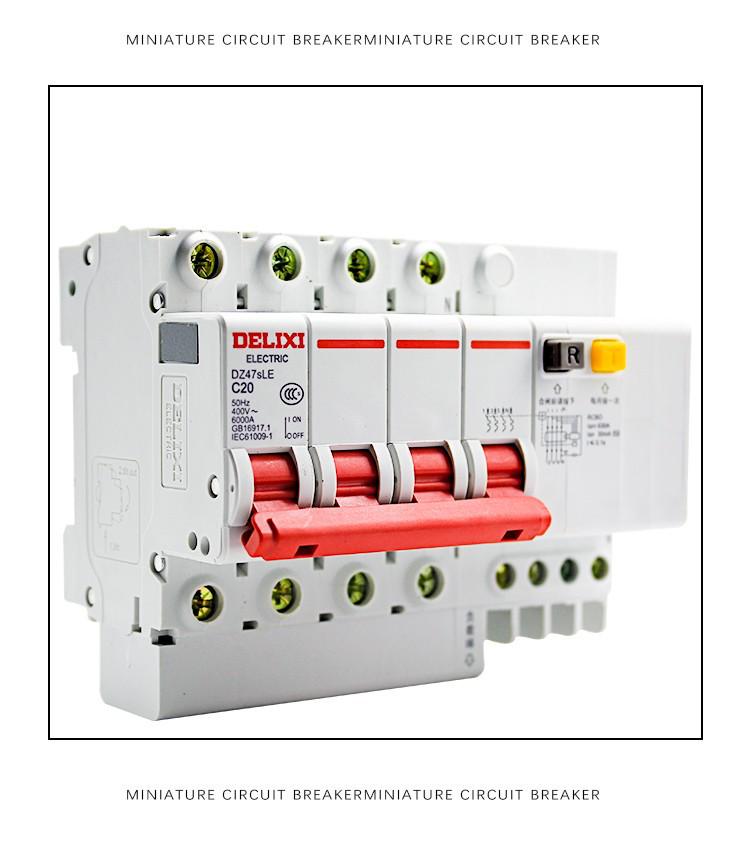Delixi DZ47SLE Type C 4P 380V Earth Leakage Circuit Breaker with Leakage Protection