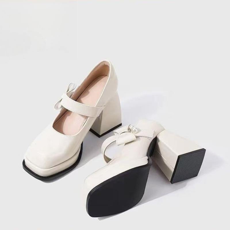 

2025 Женские туфли-лодочки на высоком каблуке Мэри Джейн, платформа, блочный каблук, для работы, вечеринки, танцев, свадьбы, женские 42 бежевый