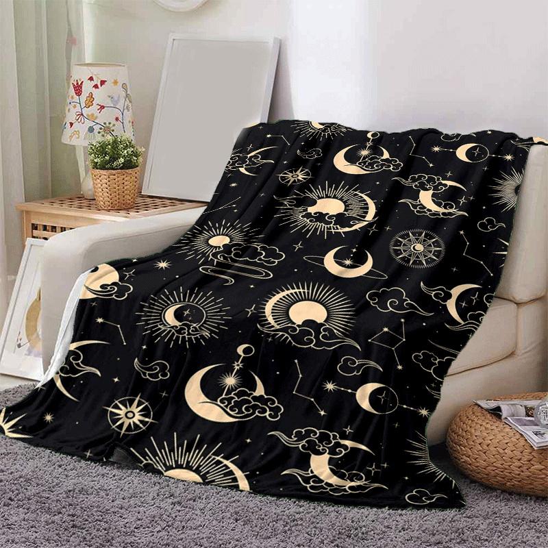 1pc Moon Printing Lightweight Flannel Blanket, Comfortable and Warm Blanket, for Camping Sofa Bed and Couch Office, Suitable for Gift Blanket