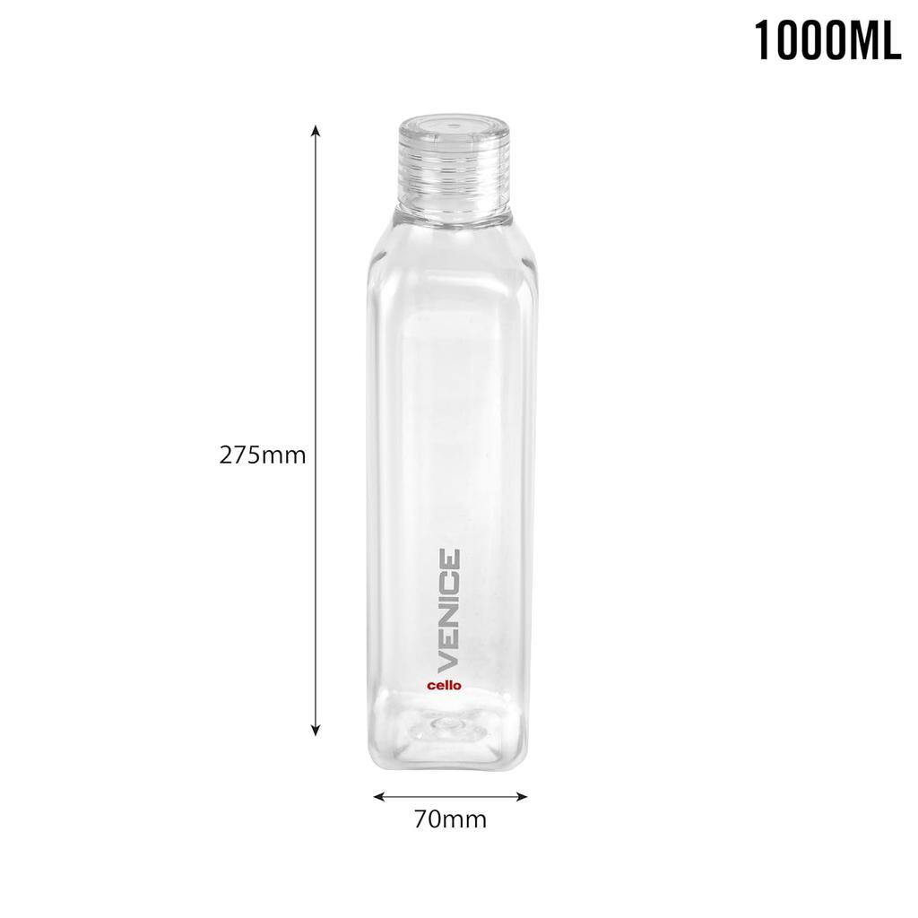 Cello Reusable Leakproof Fridge Bottles For Home Office Travel Use | 1000ml Unbreakable Water Bottle Set Of 3 | Transparent Sleek BPA-Free Design