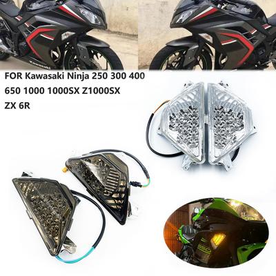 Front LED Turn Signal For KAWASAKI NINJA 250 300 400 650 1000SX ZX6R ZX25R Z1000SX ER6F Motorcycle Lamp Flashing Indicator Light