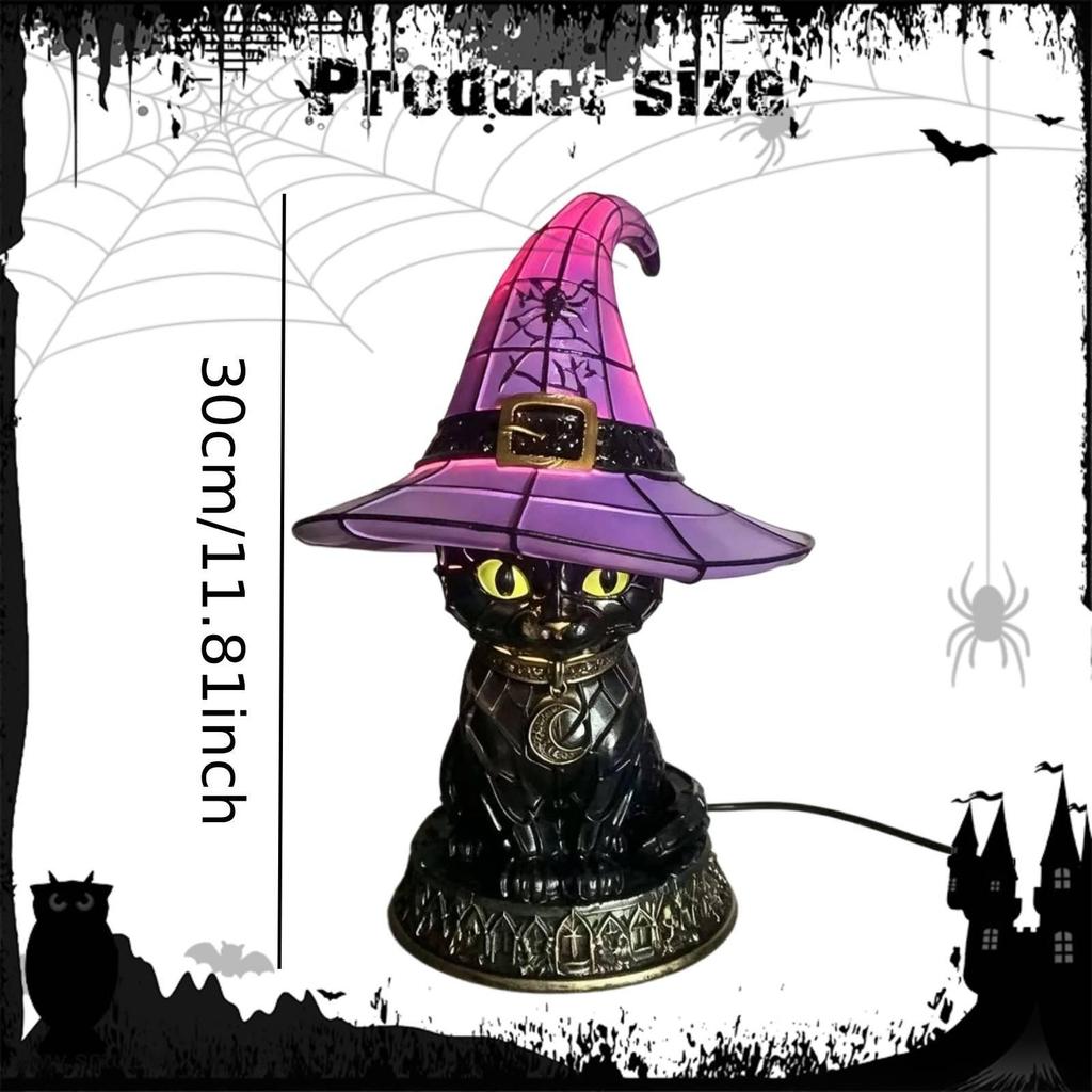 Black Cat Witch Hat Lamp Decorative Gift Halloween Lighting Decor Gothic Night Light