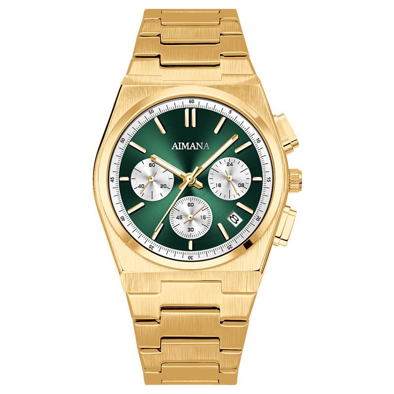 Men Chronograph Quartz Watch with Date Display Stainless Steel Strap Waterproof Fashion Business Male Wrist Watch