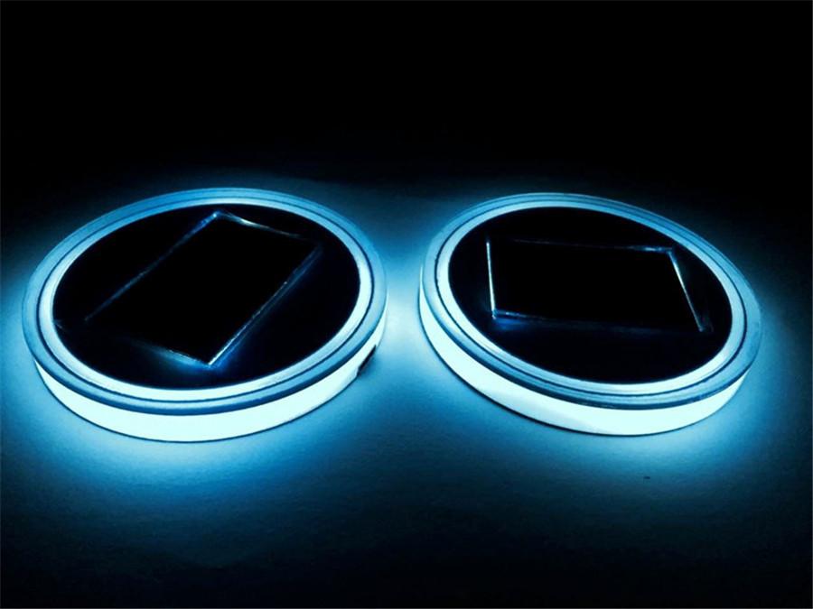 Çift 68mm Yuvarlak Solar+USB Şarjlı Araba Bardak Tutucu Alt 7 Renk RGB LED Işıklar