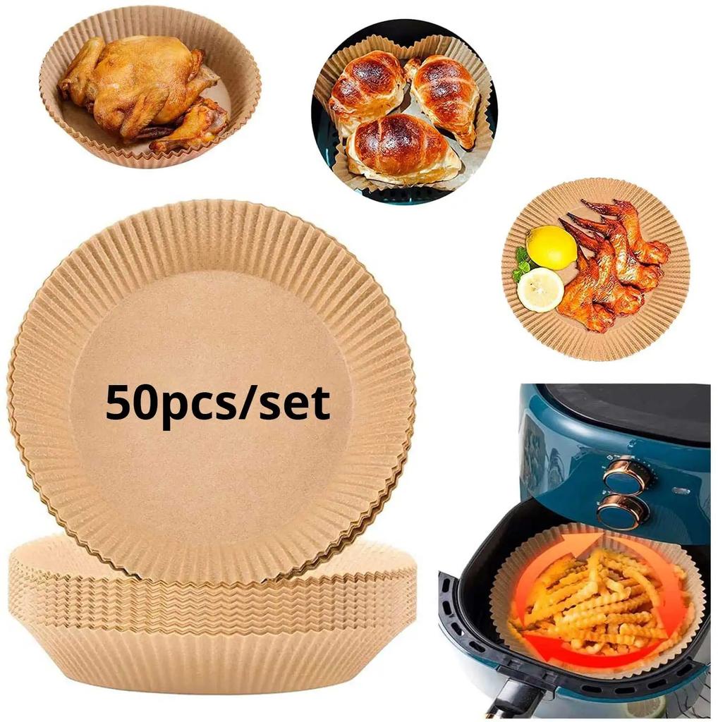Disposable Air Fryer 50pcs/set Paper Liner 23CM Oil-proof Water-proof Airfryer Disposable Cooking Paper Trays Baking Paper