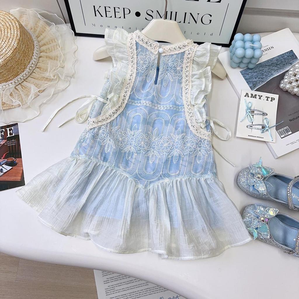 Summer Vacation Flounce Sleeve Dress for Girls - Fresh Mesh Skirt
