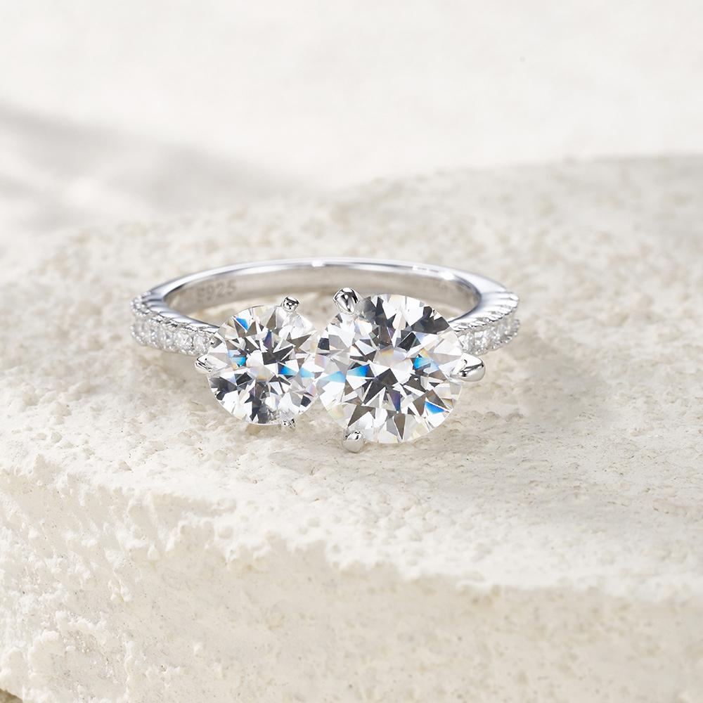 6.5mm 8mm Double Round Brilliant Cut Moissanite Ring for Women CopperOpen Ring Wedding Engagement Bands Jewelry