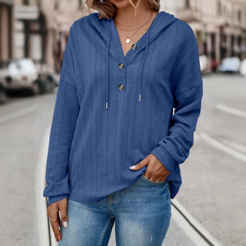 2025 Autumn and Winter TEMU European and American Foreign Trade Women's Clothing Loose Casual Solid Color Hooded Long-sleeved Sweater Women