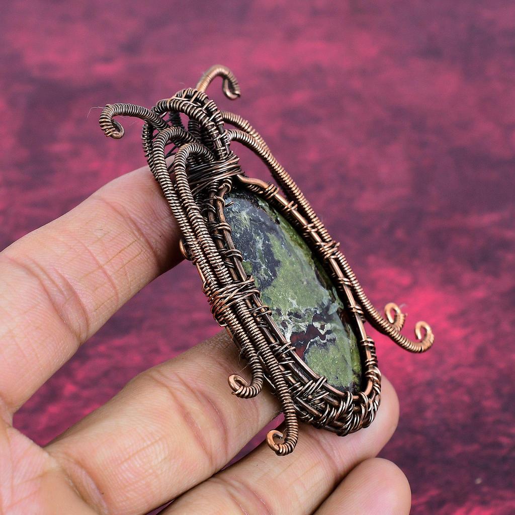 Dragon Bloodstone Gemstone Pendant Handmade Pendant Copper Wire Wrapped Jewelry