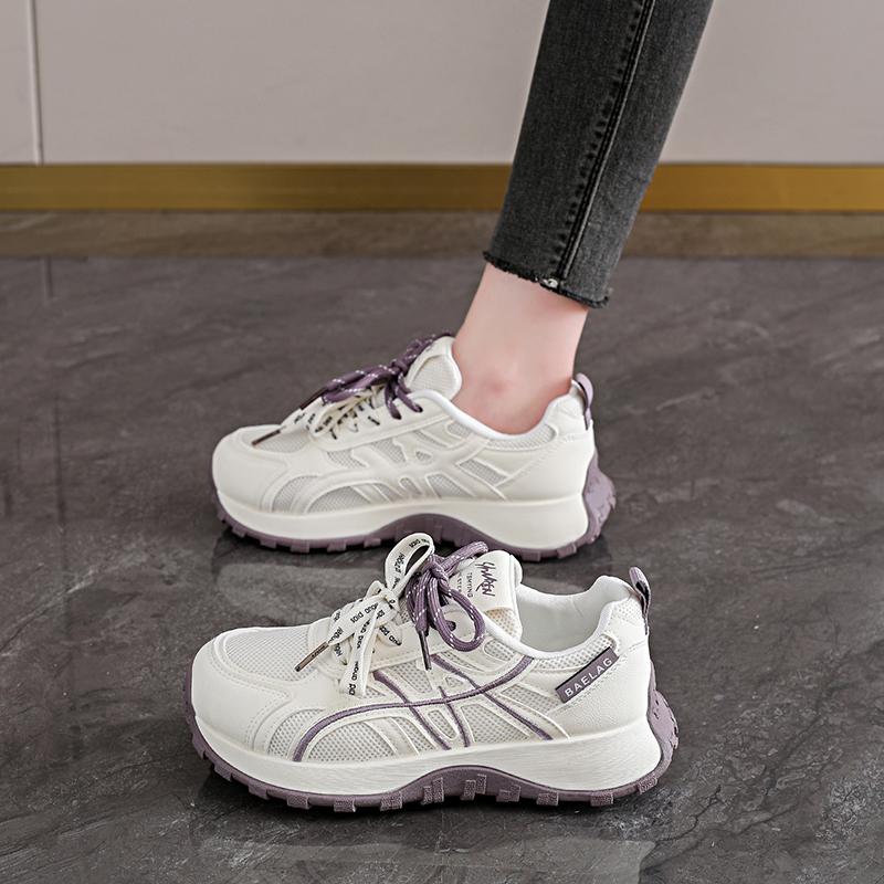 Women s Mesh Sneakers Retro Stripe Lace-Up Trainers Non-Slip Thick Sole Casual Shoes 35 фиолетовый