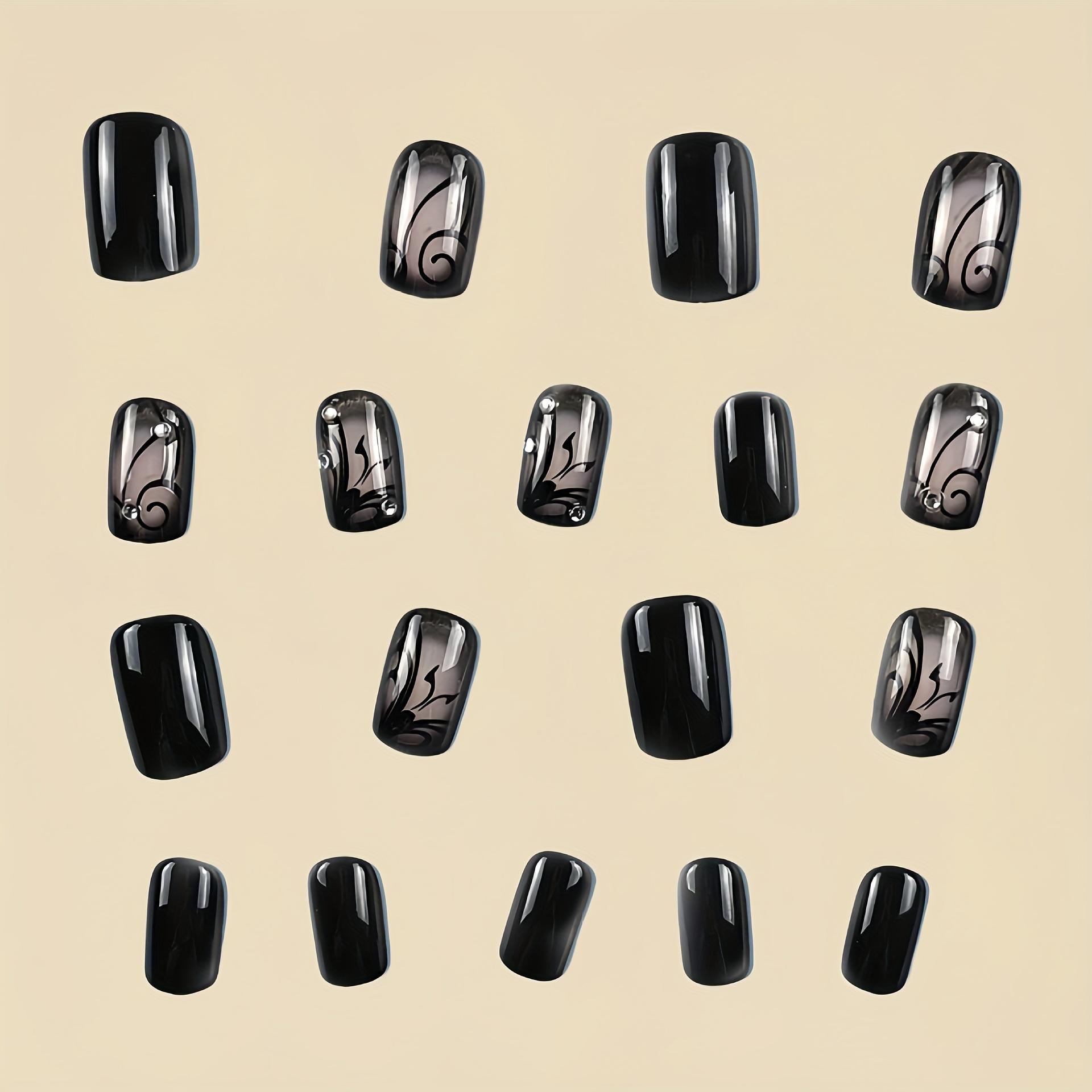 

24PCS Medium Square Black Stripe Press On Nails, Reusable Fake Nails with Line Pattern, Fashion False Nails Kit for Women Gift червоний