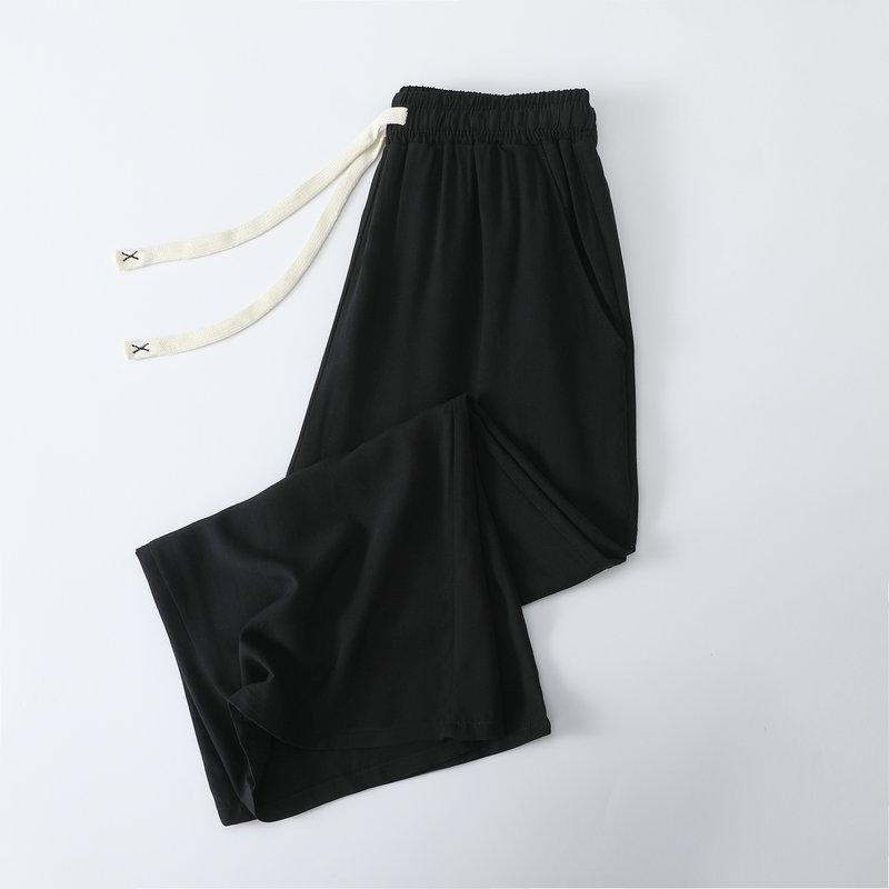 

Women s High Waisted Wide Leg Cropped Pants Cotton Rayon Loose Straight Leg Casual Loungewear Lightweight Elastic Waist Home Wear Base Layer Bottoms L чёрный