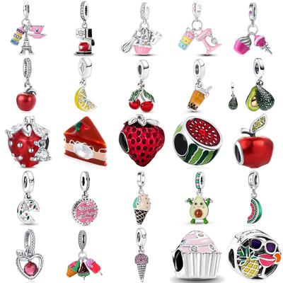 Copper Strawberry Cherry Apple Fruit Dessert Series Diy Charm Beads Fit For Original Bracelets Women'S Boutique Jewelry