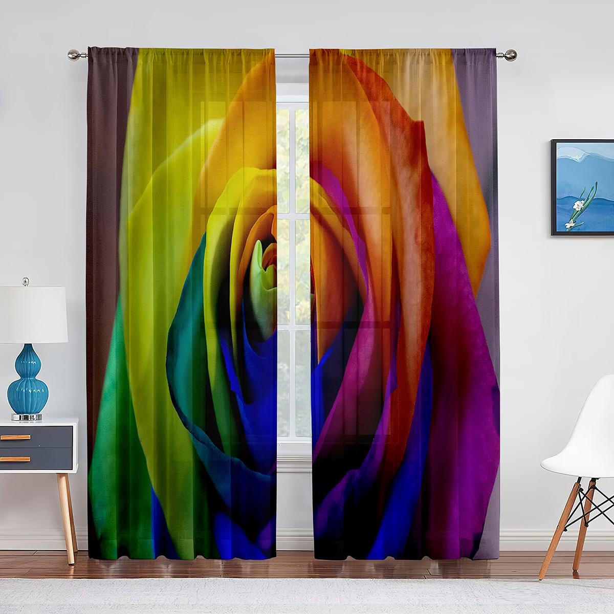 Красная Роза День Святого Валентина Цветочный Романтический Тюль Прозрачные Оконные Шторы — фото 7