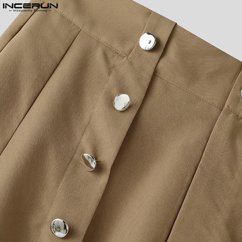 INCERUN Pánské dlouhé kalhoty na zip s vysokým pasem, dvouvrstvé, jednobarevné, ležérní