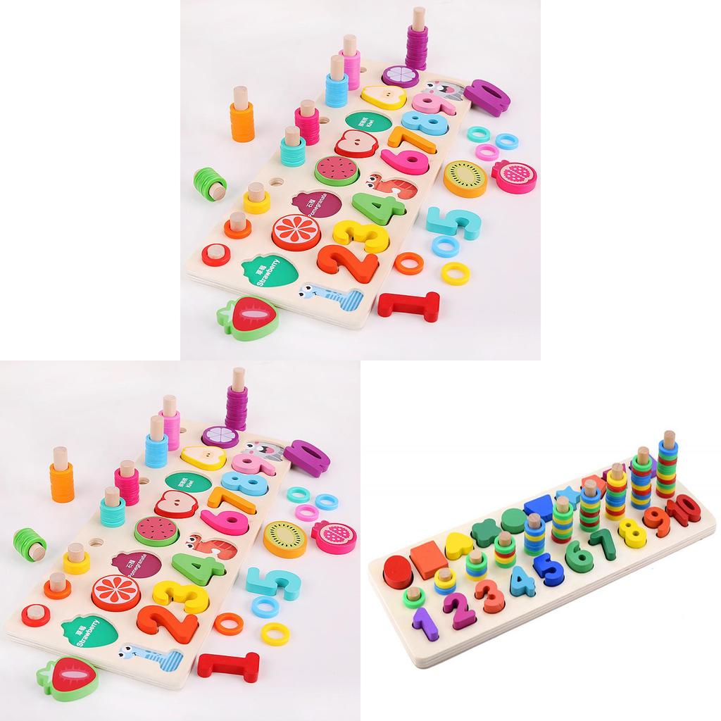 Wooden 3d Puzzle Board With Fruit Shapes For Kids Learning And Number Matching
