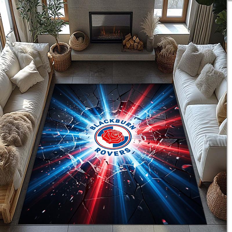 Blackburn Rovers Football Print Crystal Velvet Rug, Comfortable Water Absorbent Non Slip Indoor Floor Carpet