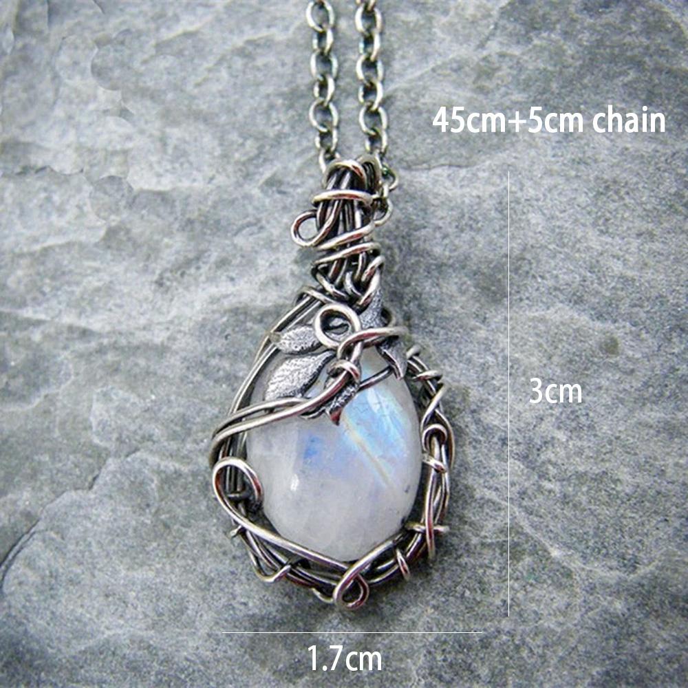 Collana Pendente Antico Pietra di Luna Artificiale Pietre Cabochon Vintage Boho Collana Luna per Dama Ragazze Donne Regalo