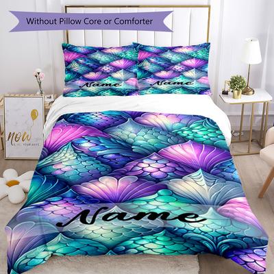 Mermaid Scales252 Customize Your Name Bedding Set Breathable Duvet Cover With Pillowcases Decorative Bed Linen For Bedroom Home Decoration Birthday Gi