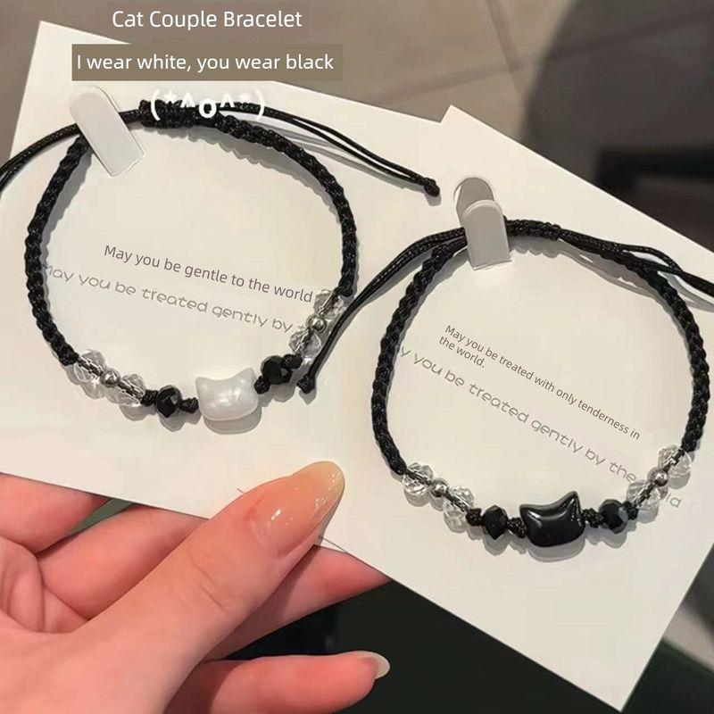 

Самый продаваемый браслет с головой котенка и ракушкой со стразами, изысканный нишевый стиль, парный браслет, браслет для пары, для студенток The Black Cat