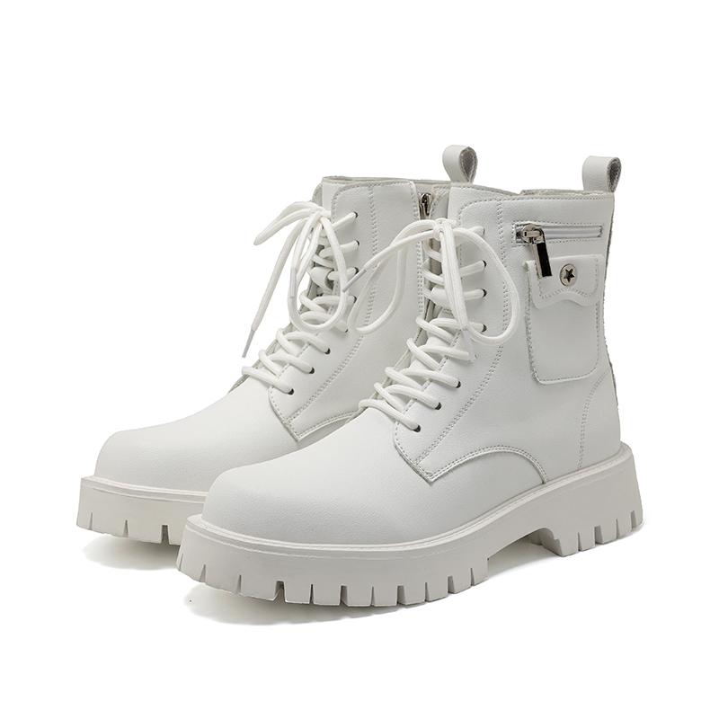 

Новые мужские повседневные мотоциклетные ботинки на шнуровке, кожаные мужские модные высокие прогулочные ботинки, универсальные нескользящие уличные ботинки 40 белый