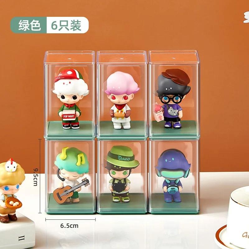 

6-pack figure display cases with traceless glue, small model storage organizer boxes, transparent dust-proof showcase set