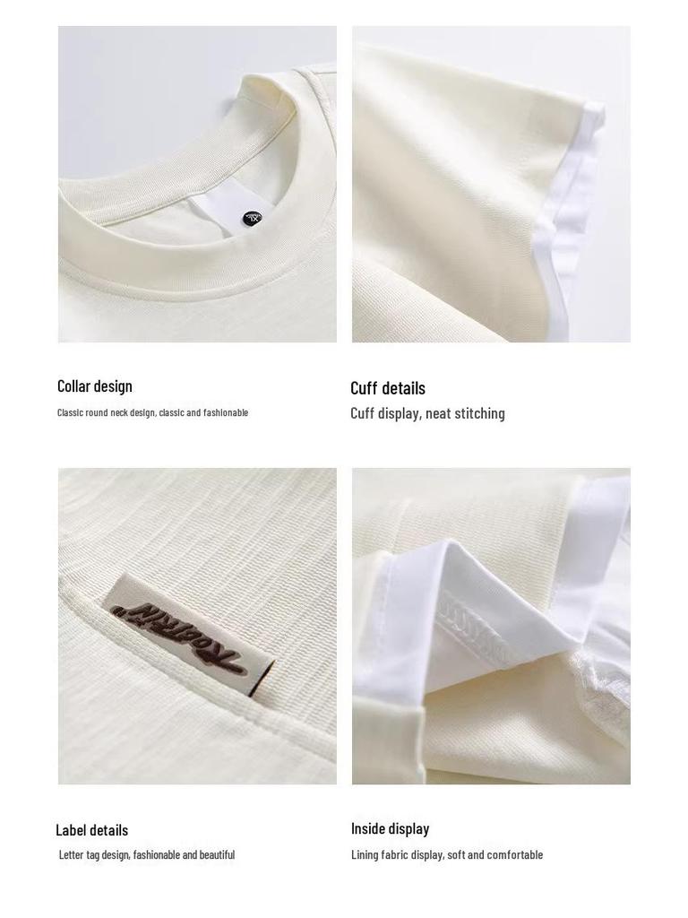 Men's Summer Two-Piece Loose Bamboo Pattern Heavyweight T-Shirt