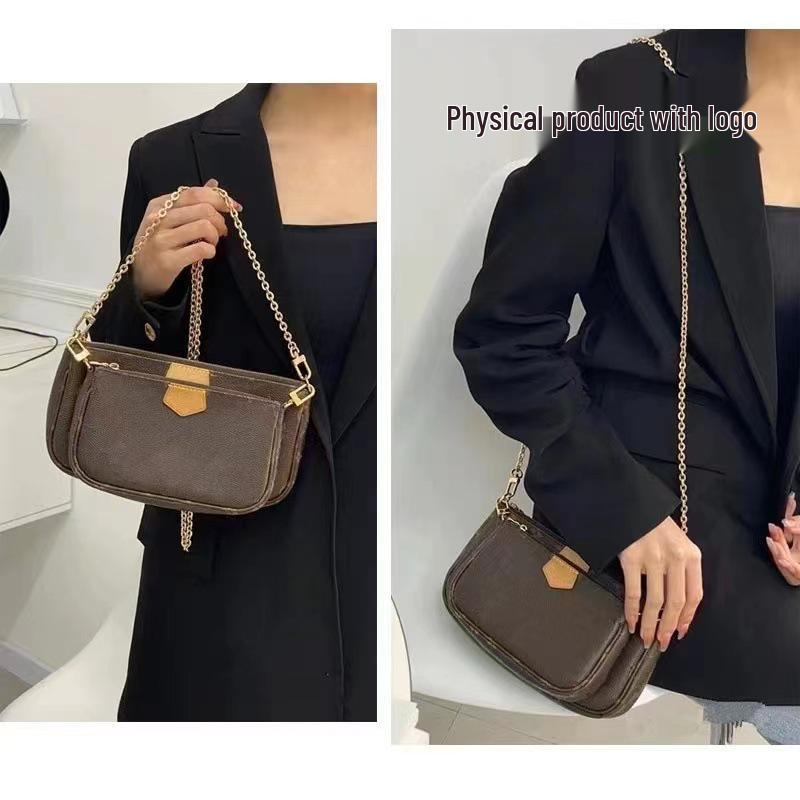 2024 Classic Monogram Leather Mahjong Crossbody Bag with Chain for Women