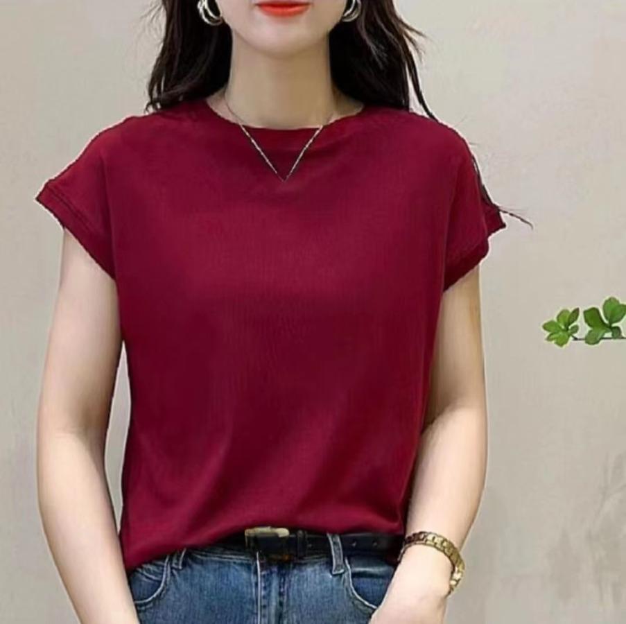 Short Sleeved T-shirt for Women Niche Solid Color Fashionable Summer Outfit Thin Top