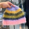 Neue Dopamin-Farbige Plüschmütze für Damen im Herbst und Winter Verdickte Warme Fischerhut Ohrenschutz Gestrickte Wollmütze