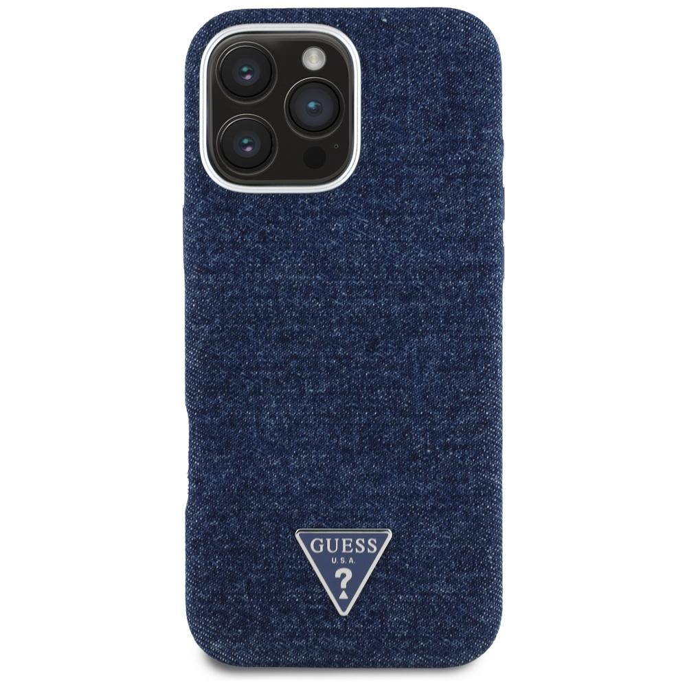 Guess Denim Triangle Logo MagSafe Case for iPhone 16 Pro Max Blue
