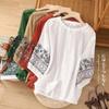 Camisa de verano de algodón y lino para mujer con mangas farol bordadas retro 41