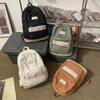 Schoolbag Korean Version Lazy Wind Washed Canvas Schoolbag College Student Backpack Hong Kong Style Floral Splicing Commuter Backpack Female
