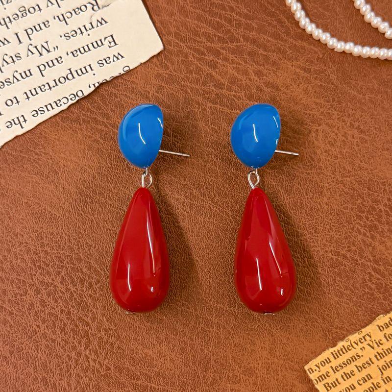 Retro Hong Kong Red Color Block Exaggerated Luxury Dangle Earrings - 2025 Vacation Style