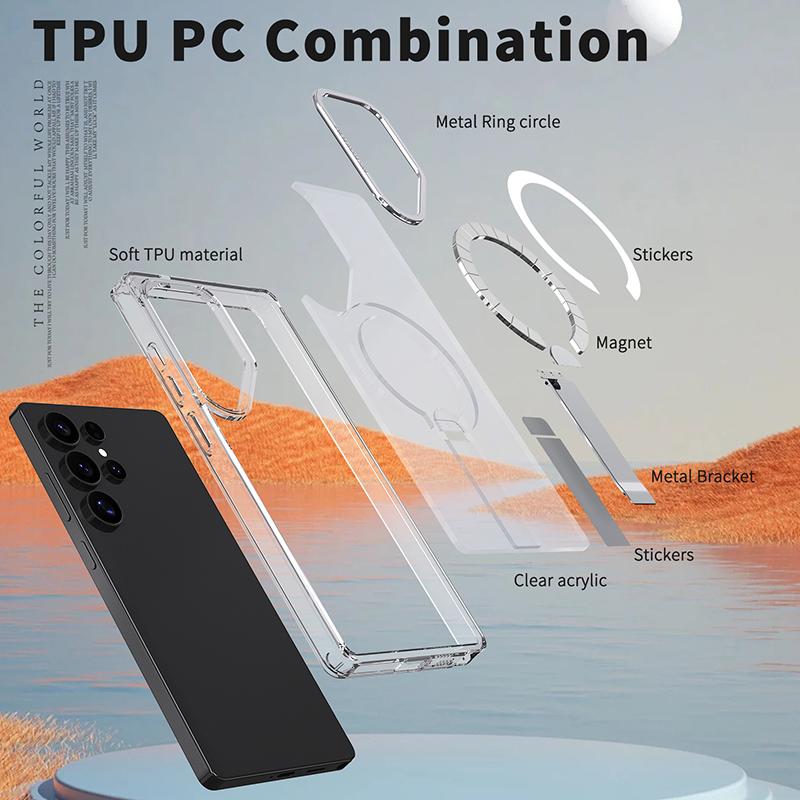 For Magsafe Wireless Charging Metal Bumper Phone Case For Samsung Galaxy S25 Ultra S23 S22 S24 Ultra FE Plus Hard PC Back Cover