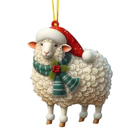 Christmas Ornaments for Tree Acrylic Cartoon Animal Car Rear Mirror Hanging Charm 2D Flat Cat/Dog/Bear/Rabbit Pendant for Tree Auto Interior Accessory