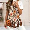 Women Plus Size Round Neck Short Sleeve T Shirt Opossum Witch Hat Pumpkin Floral Halloween Print Double Layer Front Top