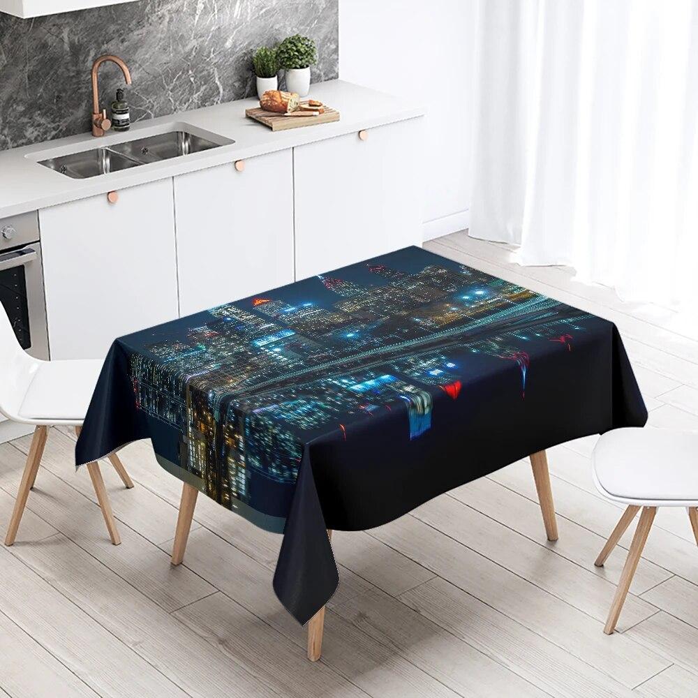 World Famous City Building Night View Tablecloth Party Restaurant Table Decoration Waterproof  New Home