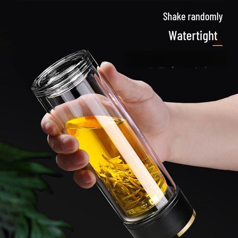 Fuguang Double Wall Glass Water Bottle with Lid