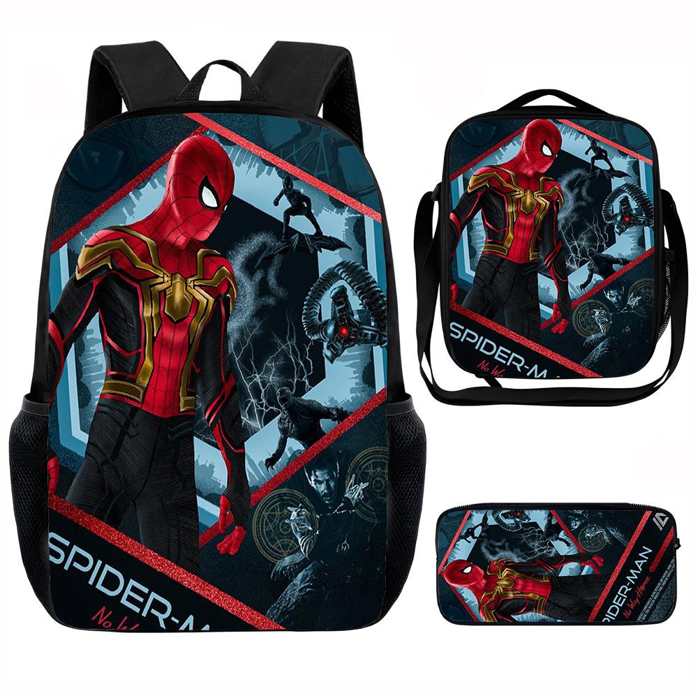 Spider-Man School Bag Lunch Bag Pencil Bag Elementary School Backpack Cartoon Peripheral Backpack Children's Bag Three-piece Set