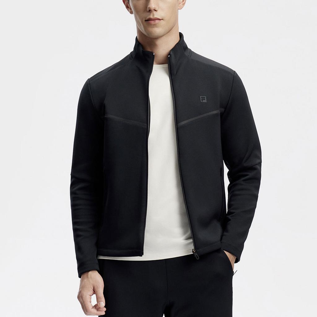FILA Solid Color Fitness Stand Collar Knitted Jacket Men Jacket Deep-Black A11M411507F-BK