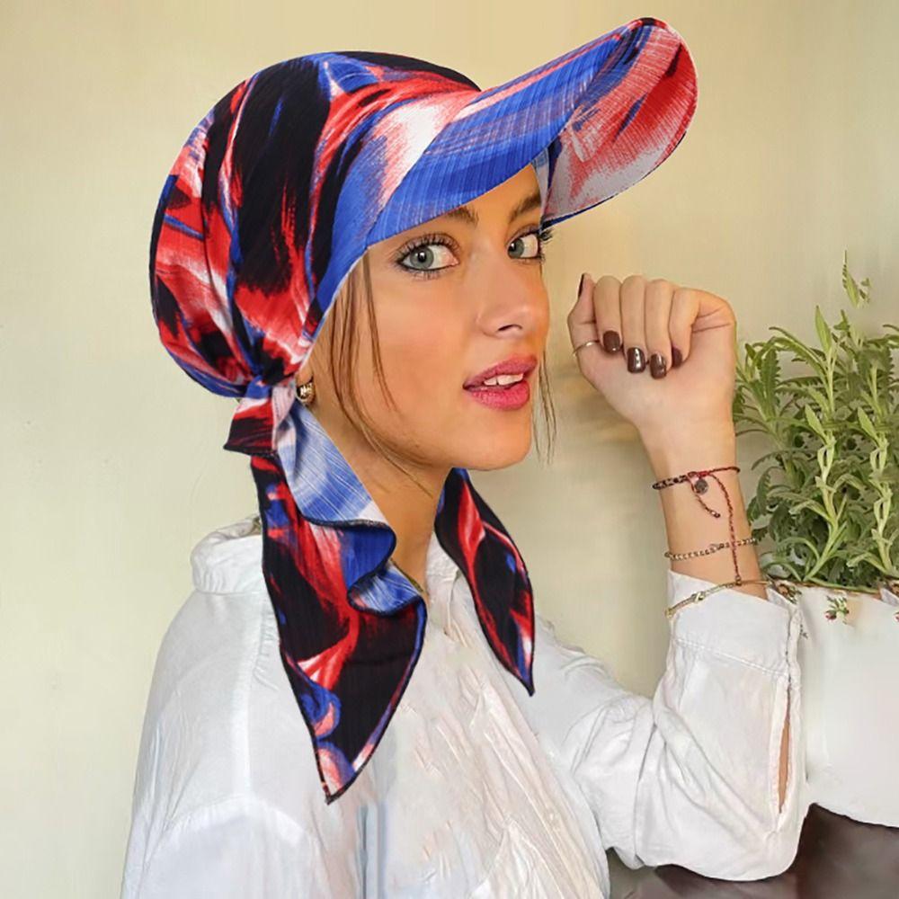 Floral Print Strapped Baseball Cap With Brim Wrap Hair Summer Headscarf Hat Breathable Versatile Turban Hat Everyday Outfits
