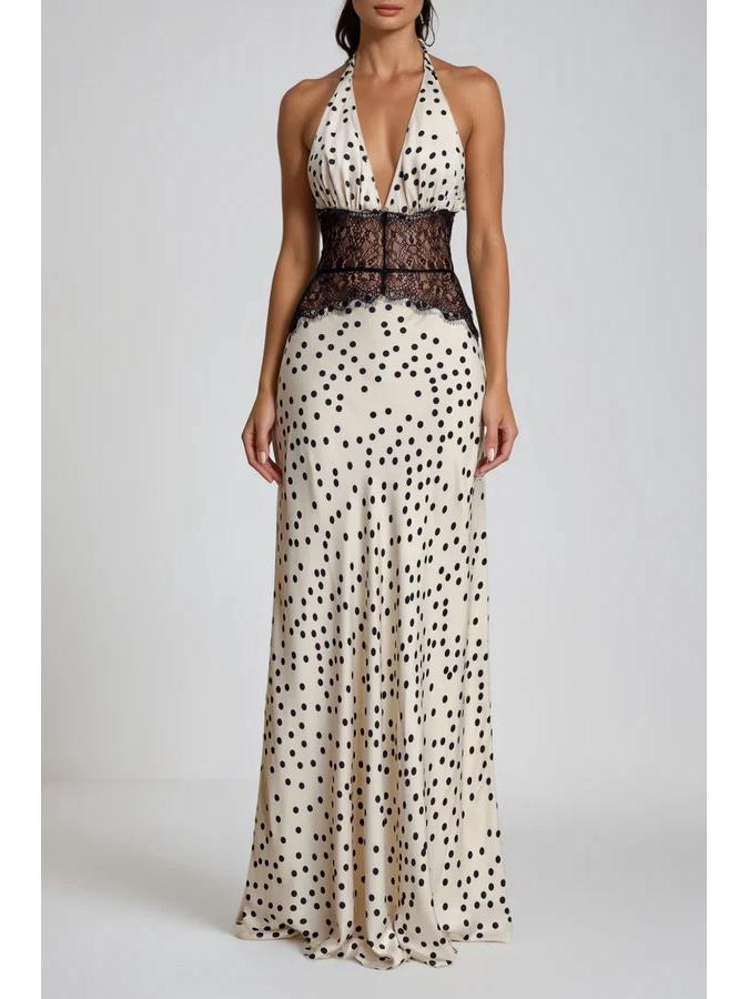2026 European & American Style Polka Dot Women's Long Dress - Fashionable, Sexy, Backless, Waist-Cinching