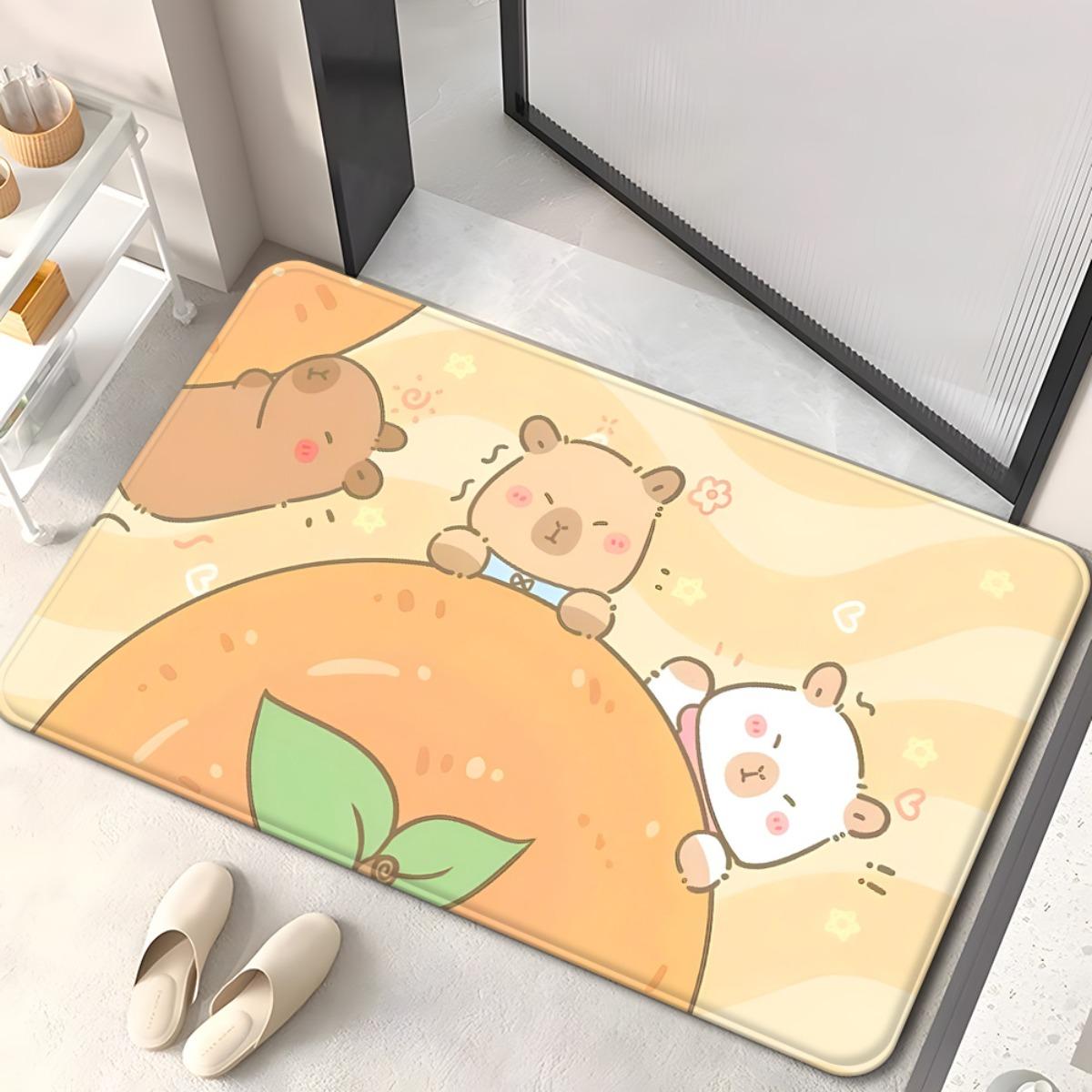 

1pc Cute Capybara Orange Doormat Non-Slip Absorbent Microfiber Rug for Bedroom Living Room Entryway Outdoor 40x60cm